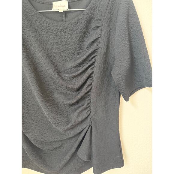 Anthropologie Deletta Ruched Black Blouse Size Large - Picture 6 of 6